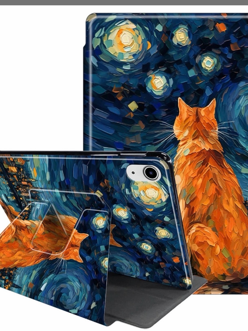 Stylish Orange Cat Tablet Case - Artistic Starry Night Design